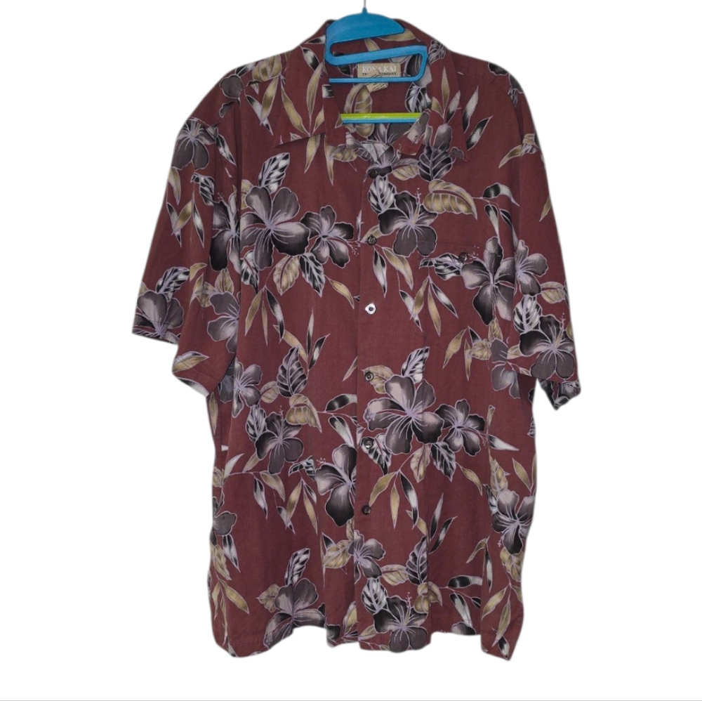 Kona Kai Hawaiian Silk Blend Men's Floral Button-Up Shirt Size XL‎